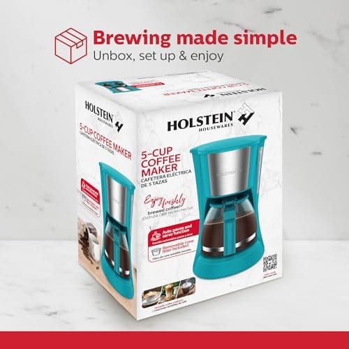 Holstein Housewares 5 Cup Drip Coffee Maker – Compact and User-Friendly with Auto Pause & Serve, Reusable Filter, Measuring Spoon & Glass Carafe, Office & Dorm Use, Teal — view 7