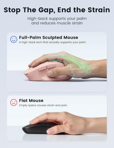 Pink Wireless Mouse for Laptop, 2.4GHz Computer Mouse with USB-A Port &USB-C Adapter, Cordless Office Mice with 6 Buttons & 3 Level DPI for Small to Medium Hands, Work with PC, Desktop, Tablet - M21 — view 2