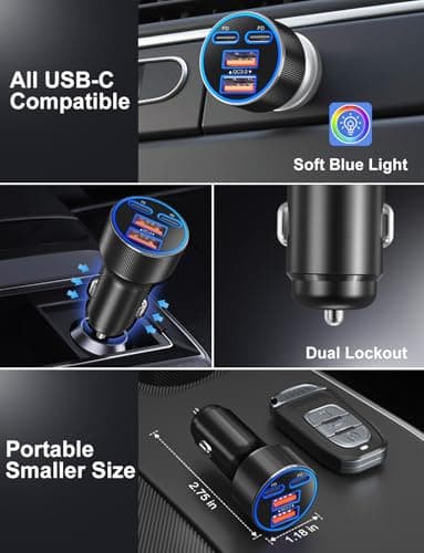 USB C Car Charger, 3 Pack 90W 4-Port Dual 45W Super Fast Car Phone Charger PD/QC 3.0 Fast Charging 12V Cigarette Lighter Adapter Plug for iPhone 17 16e 15 14 Pro Max, Galaxy S26 S25, Android — view 3