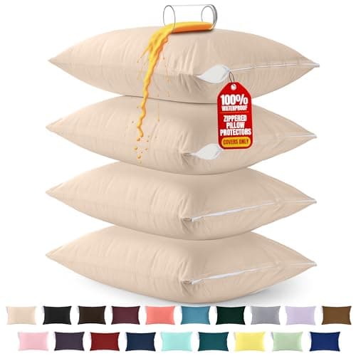 Utopia Bedding 4 Pack Waterproof Pillow Protectors with Zipper King Size (Beige), Bed Bug and Dust Mite Proof Pillow case Covers, Moisture Wicking Pillow Encasements 20 x 38 Inches