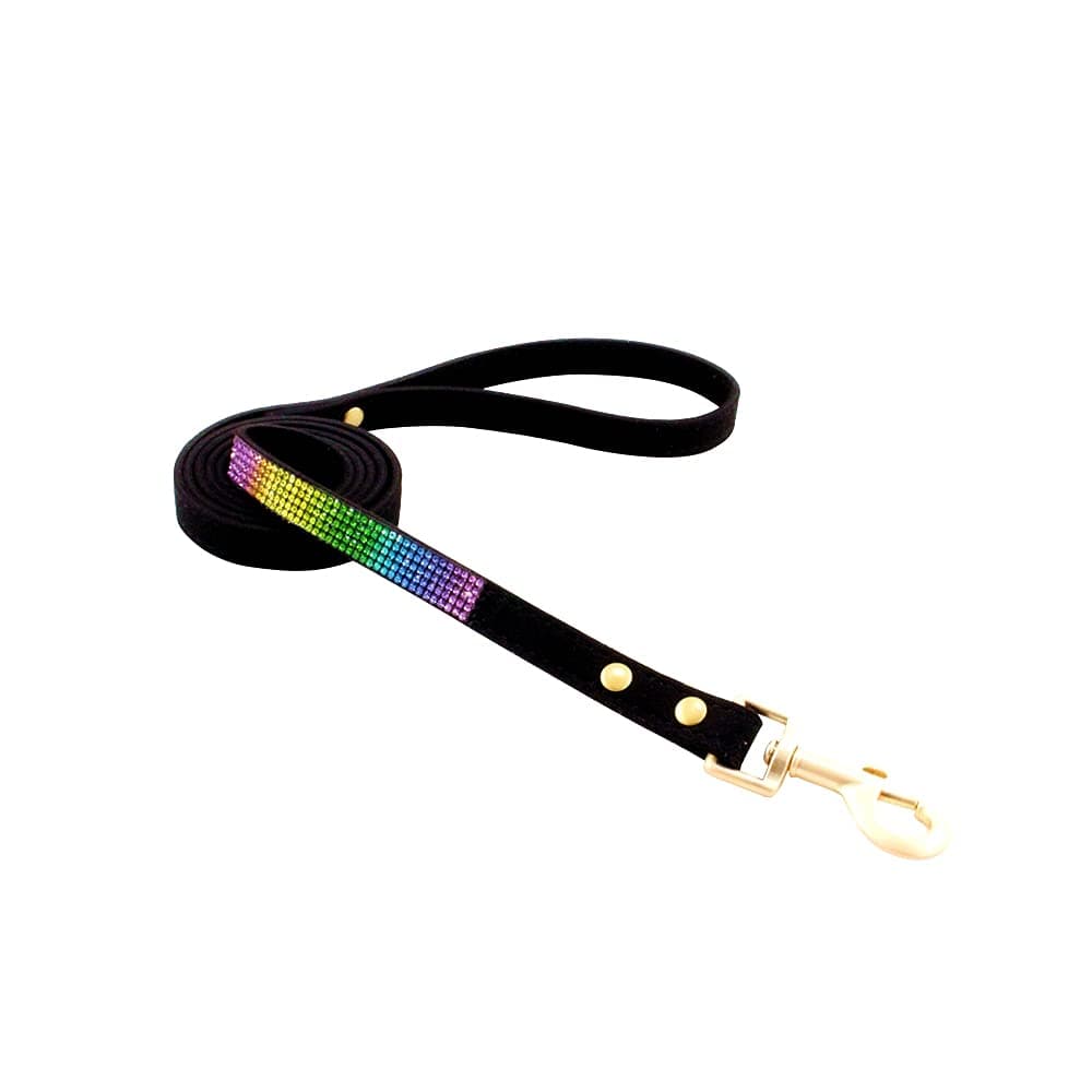 Cute Dazzling Sparkling Elegant Fancy Soft Suede Leather Bling Rhinestone Crystal Jeweled Pet Cat Dog Puppy Collar Dog Leash Combo Set (S, Black-2) — view 4