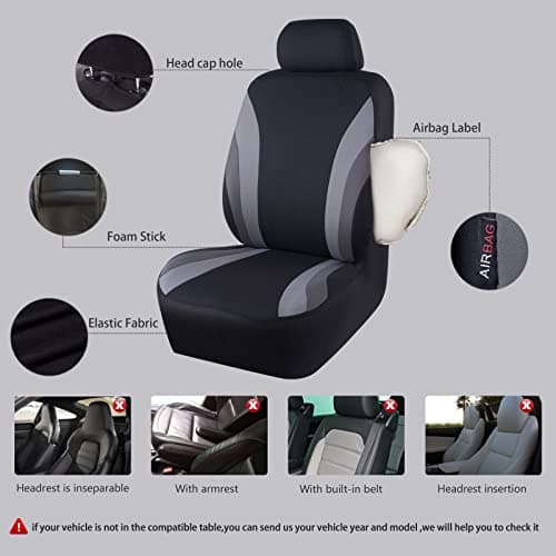CAR PASS Line Rider 11PCS Universal Fit Car Seat Cover -100% Breathable with 5mm Composite Sponge Inside,Airbag Compatible (Black with Gray) — view 2