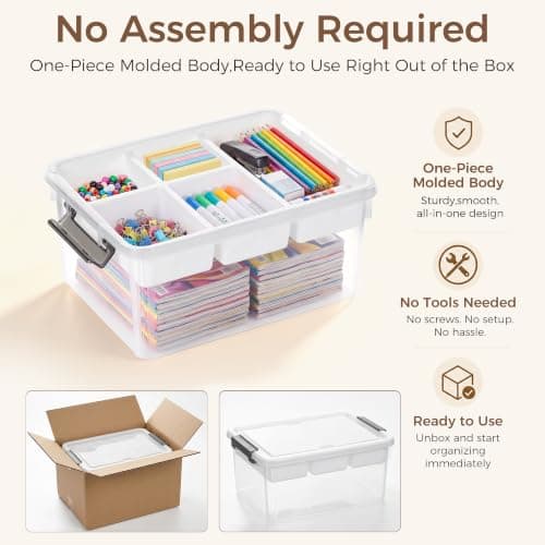 Citylife 17 QT Plastic Storage Box with Removable Tray Craft Organizers and Storage Clear Storage Container for Organizing Bead, Tool, Sewing, Playdoh, Coloring Books, Markers — view 5