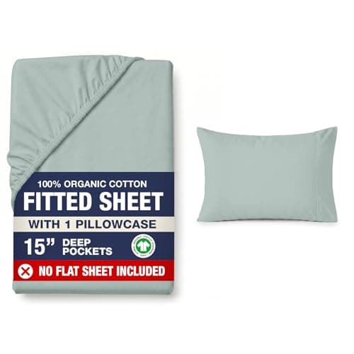 LANE LINEN Twin XL Fitted Sheet - 100% Organic Cotton 2 Pc Set (1 Fitted Sheet, 1 Pillowcase), Percale Weave, Lightweight, Soft, Breathable, Fits Mattress Upto 15" Deep - French Blue (No Flat Sheet)