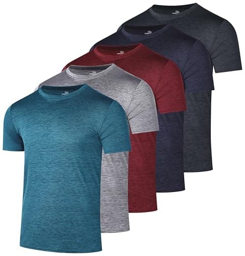 Men's Quick Dry Fit Dri-Fit Short Sleeve Active Wear Training Athletic Essentials Crew T-Shirt Fitness Gym Wicking Tee Workout Casual Sports Running Tennis Exercise Undershirt Top - 5 Pack,Set 1-XL