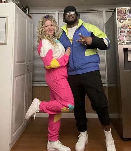 UOUA 80s Outfits for Women 90s Costume for Halloween 2 Piece Long Sleeve Color Block Windbreaker Jacket Track Suit Set Pink White S — view 2