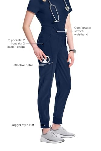 Infinity Women's Scrub Jogger Pants Mid Rise Bottoms with 5 Pockets, Moisture Wicking & 360° Stretch Fabric - CK110A, S, Navy — view 3