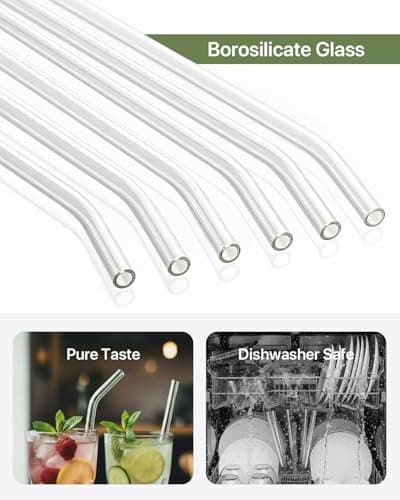 18-Pack Glass Straws, Reusable Clear Glass Drinking Straws Set, 8.5 Inch x 10mm - Includes 8 Straight and 6 Bent with 4 Straw Cleaner Brush, Perfect for Smoothies, Milkshakes, Juice, Tea — view 4