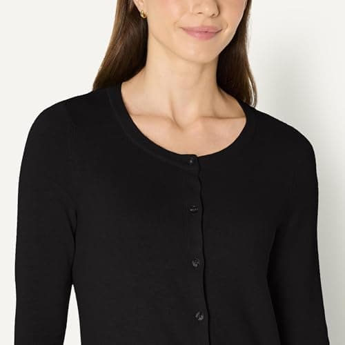 Amazon Essentials Women's Lightweight Crewneck Button-Down Cardigan Sweater (Available in Plus Size), Black, Large — view 2