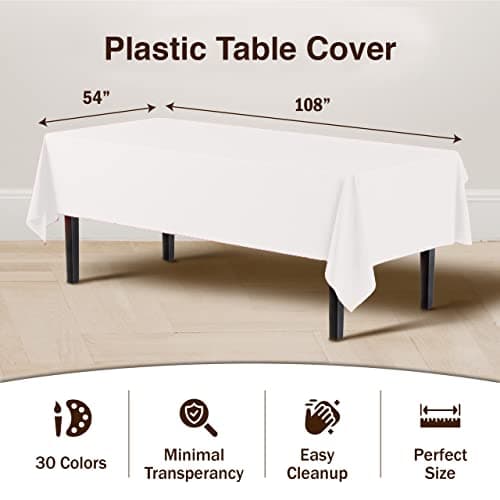 Exquisite 12-Pack Premium Plastic Tablecloth 54 Inch. x 108 Inch. Rectangle Table Cover-White — view 2