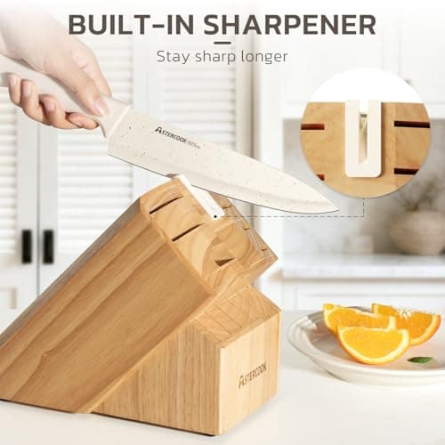 Astercook Knife Set, 15 Pieces Kitchen Knife Set with Sharpener Block, German Stainless Steel Knives with Anti-Rust Coating, Dishwasher Safe, Elegant Cream White Design, Perfect for Holiday Gifts — view 7