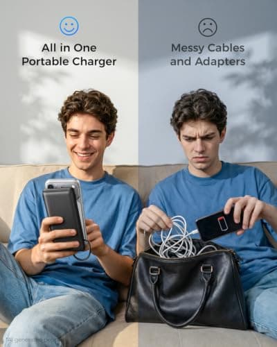 VEGER Portable Charger with Built in Cables&Wall Plug, 10000mAh Power Bank — view 6