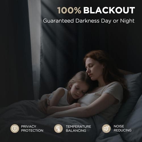 Joydeco Blackout Curtains for Bedroom - 100% Light Blocking 2 Panels Set Black Drapes 37" W x 63" L, Thermal Insulated Room Darkening Curtains, Linen Textured for Living Room, Rod Pocket & Back Tabs — view 2