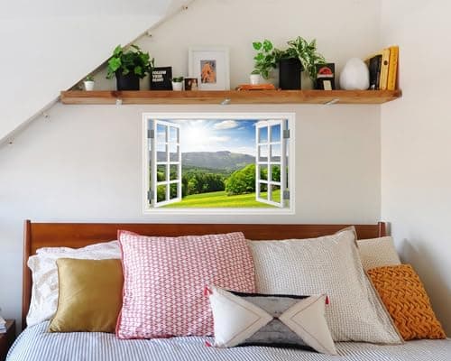 FLFK Fake Window Wall Sticker - Landscape Faux Window Wall Mural for Wall Decor, Stick and Peel Wall Decals,24"x16" — view 4