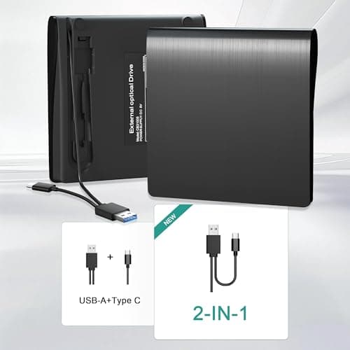 juwuoi External CD/DVD Drive for Laptop PC，USB 3.0 CD DVD Burner，Black — view 3
