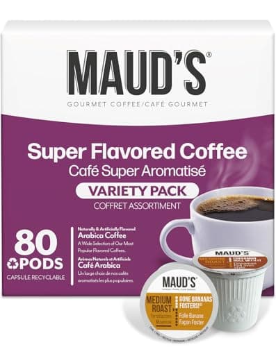 Maud's Super Flavored Coffee Pods Variety Pack, 80 ct, 16 Assorted Flavors, Medium Roast Flavored Coffee in Single Serve Pods – 100% Arabica Beans, Compatible with Keurig K Cups Maker — view 3