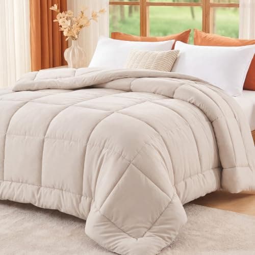Bedsure Comforter Duvet Insert - Quilted Comforters Queen Size, All Season Duvet, GentleSoft Down Alternative Bedding Blanket, with 8 Tabs, Gifts for Women/Men, Beige, Queen 88 x 88 Inches