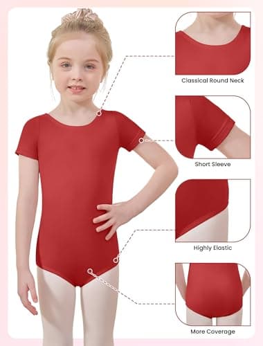 Century Star Short Sleeve Ballet Leotards for Girls - Toddler Dance Outfits Ballerina Gymnastics Clothes Kids 2-14 Years, Red, 8-10 Years — view 4