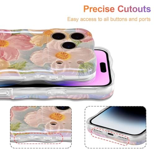 EYZUTAK Case for iPhone 17 Pro Max, Colorful Retro Oil Painting Printed Flower Laser Glossy Pattern Cute Curly Wave Edge Exquisite Phone Cover Stylish Durable TPU Protective Case for Girl Women-Green — view 4