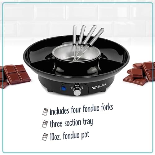 Nostalgia Electric Fondue Party Set for Chocolate and Cheese Fondue – 10 Oz Pot, 4 Roasting Forks, and 3-Section Tray – Temperature Control – Gifts, Parties, Date Night, and Dessert – Black — view 2