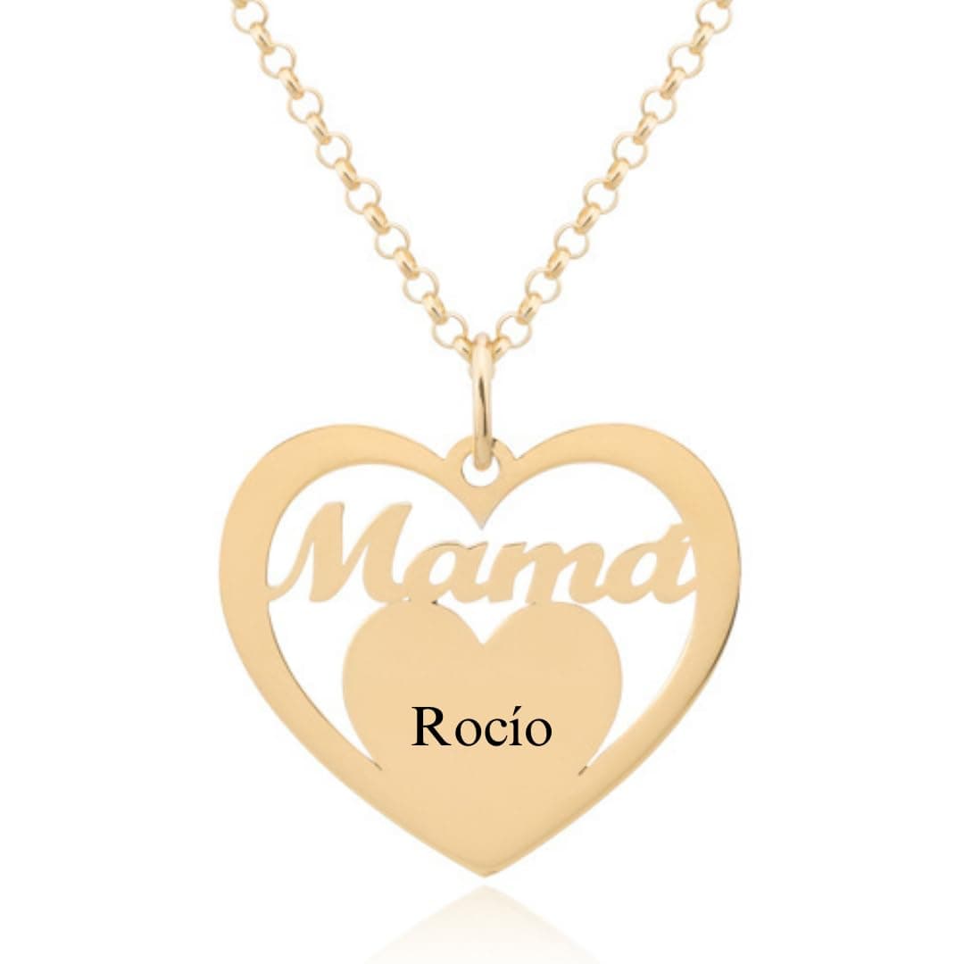 Collar Corazón para Mujer en Plata de Ley 925 personalizable con Nombres de Hijos. Cadena de 45 cm. Ideal para regalar a madres, abuelas en Cumpleaños, Navidad. Hecho en España. (2 Corazones Oro) — view 6