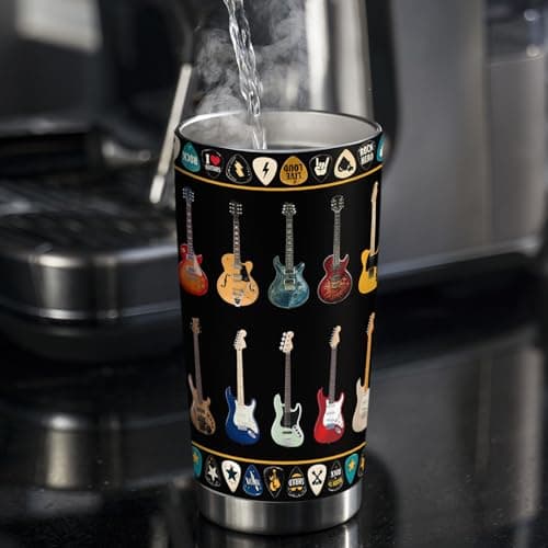 64HYDRO 20oz Electric Guitar Tumbler Cup - Music Gifts for Men, Musicians, Guitar Players - Insulated Travel Coffee Mug With Lid - Valentine's Day Gift — view 3