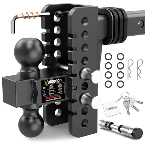 Vullteeon Adjustable Trailer Hitch, Drop Hitch for 2 Inch Receiver, 6" Drop/Rise, (2" & 2-5/16") Ball Hitch for Truck, 20000 LBS GTW, Slot-Fit & Anti-Rattle Design Trailer Hitches, Anti-Theft Pin