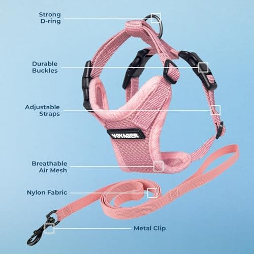 Voyager Step-in Lock Adjustable Cat Harness w. Cat Leash Combo Set with Neoprene Handle 5ft - Supports Small, Medium and Large Breed Cats by Best Pet Supplies - Pink, XS — view 2