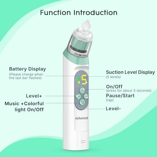 Electric Nasal Aspirator for Baby, Nose Aspirator for Toddlers, Waterproof Baby Nose Sucker, Nose Cleaner with 3 Silicone Tips, Adjustable Suction Level, Music and Light Soothing Function,Green — view 6