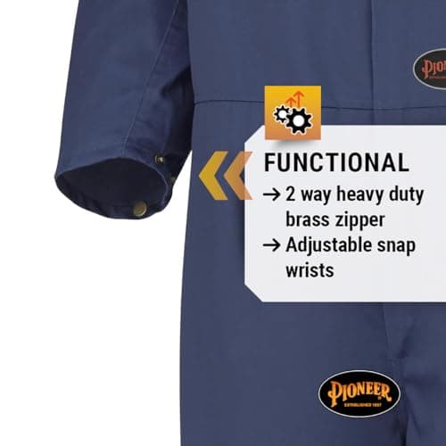 Pioneer Heavy Duty Work Coveralls for Men - 7 Pockets - Adjustable Wrist, Action Back, Elastic Waist - Regular Fit — view 7