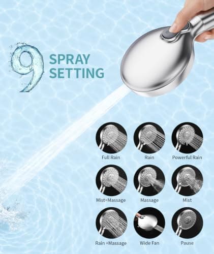 Filtered Shower Head with Handheld, High Pressure 9 Spray Mode Chrome Showerhead with Filters,Detachable Shower Head,Water Softener Filters Beads for Hard Water -Remove Chlorine — view 2