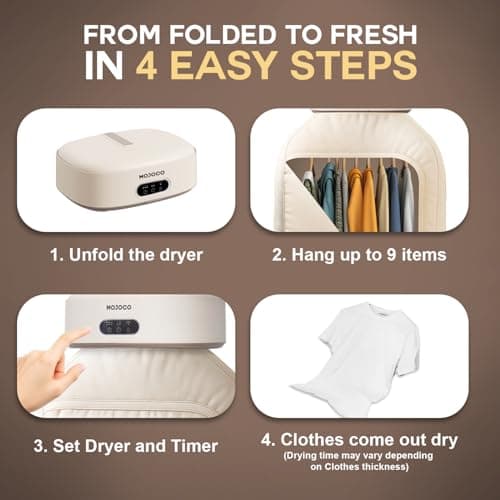 MOJOCO Portable Clothes Dryer - Mini/Compact Dryer for Apartment, RV, Travel - Small Quiet Fast-Drying Machine with Adjustable Timer & Hassle-Free Setup — view 7
