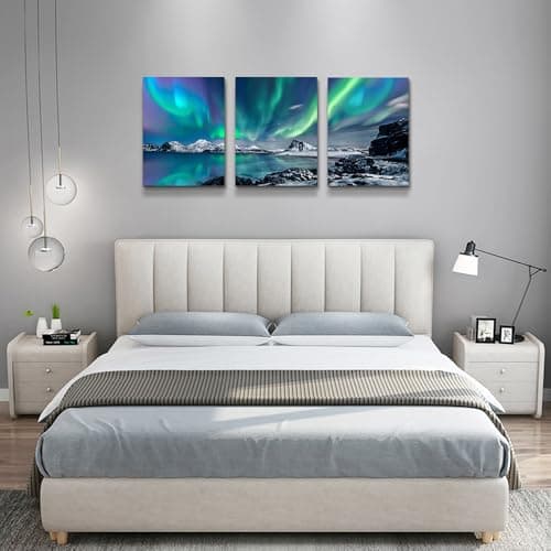 farmhouse Wall Art Aurora Scenery Painting on Canvas Wall decorations for living room Stretched and Framed Canvas Paintings 3 piece bedroom bathroom wall decor Ready to Hang for office Home Decor art — view 4