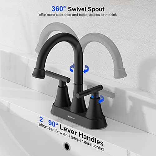 Bathroom Faucets for Sink 3 Hole, Hurran 4 inch Matte Black Bathroom Sink Faucet with Pop-up Drain and 2 Supply Hoses, Stainless Steel Lead-Free 2-Handle Centerset Faucet for Bathroom Sink Vanity RV — view 2