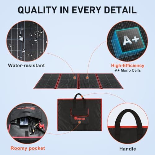 DOKIO 200W 18V Foldable Solar Panel Kit Lightweight(9lb,21x29inch) Monocrystalline(HIGH Efficiency) with Controller USB Output to Charge 12V Batteries (All Types: Vented AGM Gel) RV Camper Boat — view 3