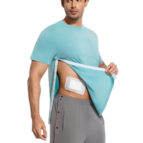 RefindWin Mens Post Shoulder Surgery Shirt Short Sleeve Tear Away Shirts Adaptive Clothing Men Chemo Port Shirts Cyan XL — view 3