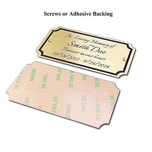 2" H x 4" W, Custom Elegant Engraved Plate, Personalized Memorial Plaque, Brushed Stainless Steel or Brass Laser Engraved Name Plates with Adhesive Backing or Screws, Notched Corner (Silver, Gold ) — view 2