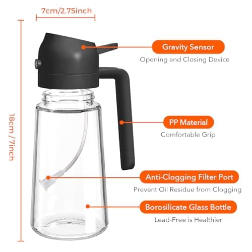YARRAMATE 16oz/470ml Glass Olive Oil Sprayer for Cooking with Stickers, 2 in 1 Oil Dispenser for Kitchen Gadgets, Food Grade Premium Spray Bottle with Portion Control for Salad, Frying, BBQ (Black) — view 7