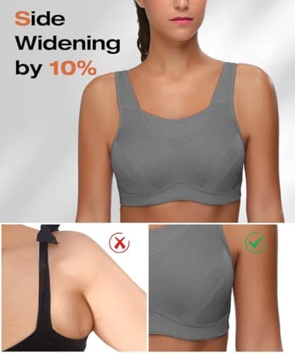 WingsLove High Impact Sports Bras for Women Full Coverage Wirefree Non Padded Workout Bras Full Support Plus Size Bra(Grey,38DD) — view 5