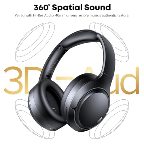 Hybrid Active Noise Cancelling Bluetooth 6.0 Headphones 120H Long Playtime, 6 ENC Mic, Over Ear Headphones Wireless, Hi-Res Audio, Memory Foam Earcup, Transparency Mode ANC Headphone for Travel Office — view 3