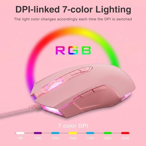 Lomiluskr AJ52 RGB Wired Gaming Mouse, 7 Programmable Buttons, Computer Mice with RGB LED Backlit, 200-4800 DPI Adjustable,for Windows/Mac OS/Linux (Pink) — view 2