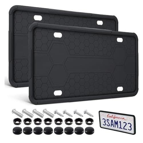 RJUP License Plate Frame 2 Pack Black, Universal Silicone License Plate Holder for Cars, SUVs, Vans, Rustproof & Weatherproof, Anti-Scratch License Plate Protector, Easy Installation for Men & Women