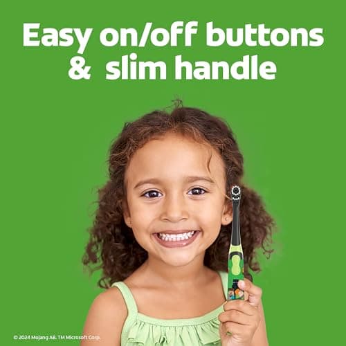 Colgate Kids Battery Powered Minecraft Toothbrush, Extra Soft Kids Battery Toothbrush with 1 AA Battery Included, Made for Ages 3 and Up, Features Easy On and Off Switch, Flat Lay Handle, 1 Count — view 5