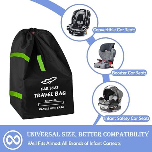 MYLEUS Durable Car Seat Travel Bag for Airplane & Stroller Bag - Large Tear & Water Resistant Gate Check Bag, Fits Convertible Car Seats or Double Strollers, Padded Easy Carry Protector for Air Travel — view 3