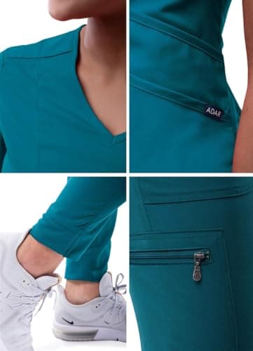 Adar Pro Modern Athletic Scrub Set For Women - Modern V-Neck Scrub Top & Yoga Jogger Scrub Pants - P9500 - Caribbean Blue - S — view 4