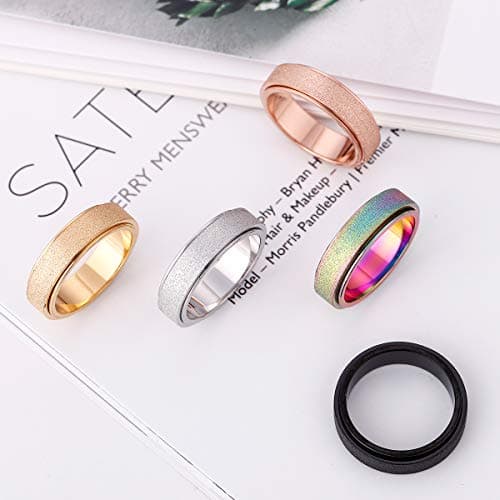 Fidget Ring Women Anxiety Spinner: Fidget Toys Adults Thumb Ring Stainless Steel Spinning Ring Rainbow Gold Black Silver Color (Rose Gold-6mm, 8) — view 3