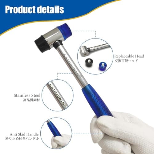 Rubber Mallet Hammer, KAIHAOWIN Small Rubber Mallet Rubber Mallet with Ergonomic Shaped Anti-Slip Handle for Jewelry Leather Crafts Woodworking… (25mm Blue Upgraded Version)