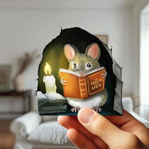 Mouse Reading Book, Wall Decor Sticker Decal, Kids Room, Classroom, Home, Bedroom, Bookcase, Book Lover, of Mice and Men, Children, Adorable, (Mouse Reading Book) — view 5