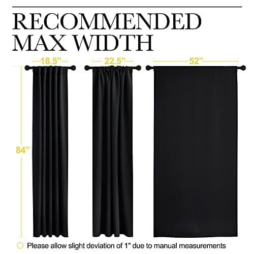 NICETOWN Black Blackout Curtains 84 Inch Long 2 Panels, Thermal Black Out Halloween Panels Room Darkening for Living Room, Back Tab and Rod Pocket Light/Noise Reducing Treatments for Bedroom, 52Wx84L — view 7