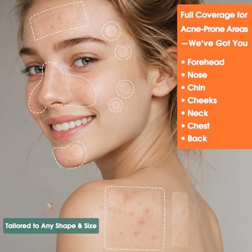 524 Pimple Patches for Face, Hydrocolloid Acne Patches for Large Breakouts & Clusters Coverage, Fast Absorbing with Salicylic Acid & Tea Tree Oil, 5 Shapes & 10 Sizes for Face, Nose & Body — view 2